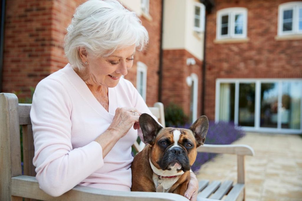 older woman and her dog learning how to choose a senior living community